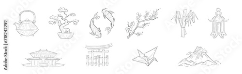 Hand Drawn Japanese Traditional Element and Symbols Vector Set