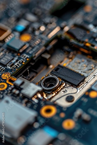 A close-up view of a motherboard with a camera attachment. Perfect for technology and electronics concepts