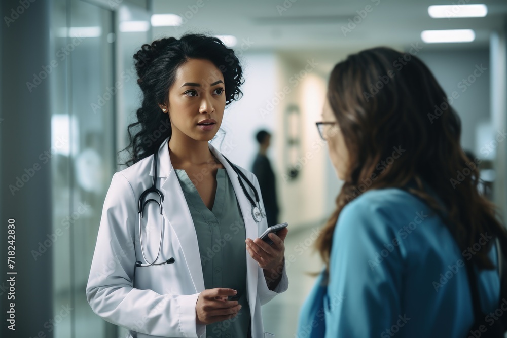 © JMDuran Photography - Medical Colleagues Collaborating Over Patient Care. Two medical colleagues collaborate and exchange ideas over patient care in a busy hospital setting