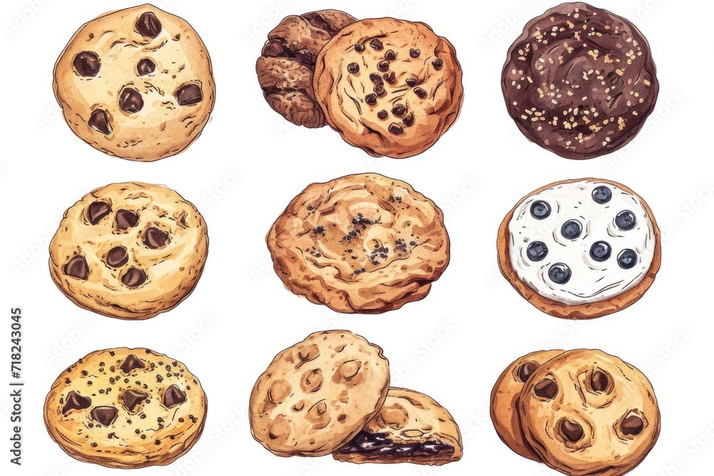 A collection of various cookies arranged on a table. Perfect for baking enthusiasts or food-related designs A collection of various cookies arranged on a table. Perfect for baking enthusiasts or food-related designs