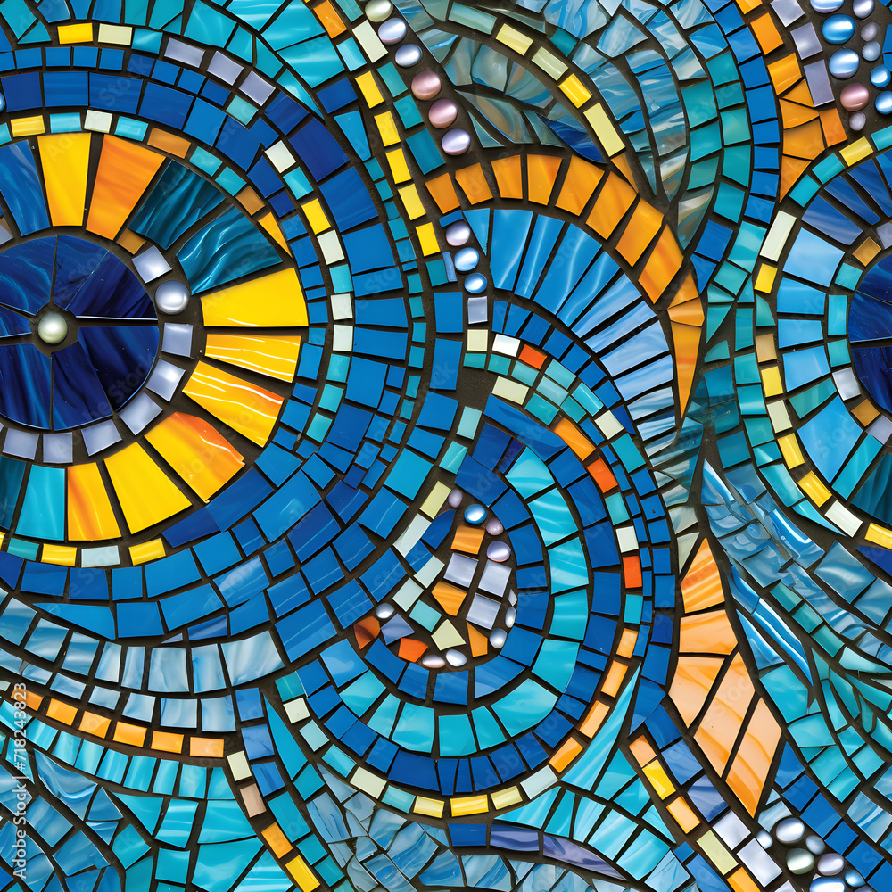 Fototapeta premium mosaic stained glass tile pattern, abstract geometric tile pattern, floor or window tile pattern