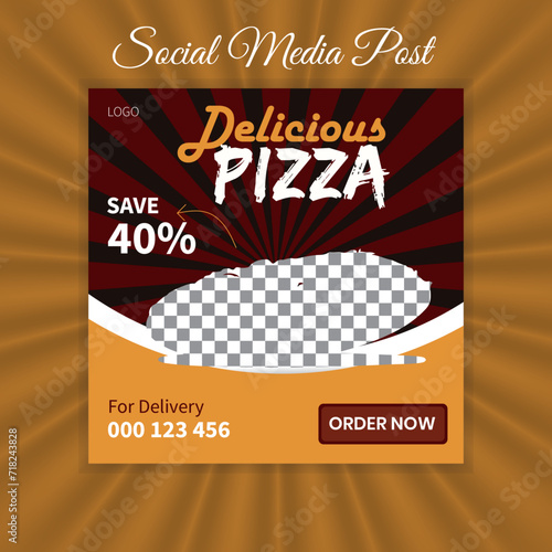 Delicious pizza social media post design in square size,, delicious food social medial post design template, creative modern social media post design
