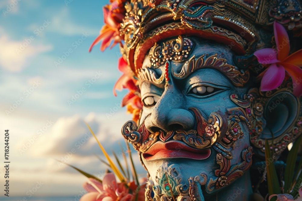 A close up of a statue with flowers. Suitable for various uses A close up of a statue with flowers. Suitable for various uses