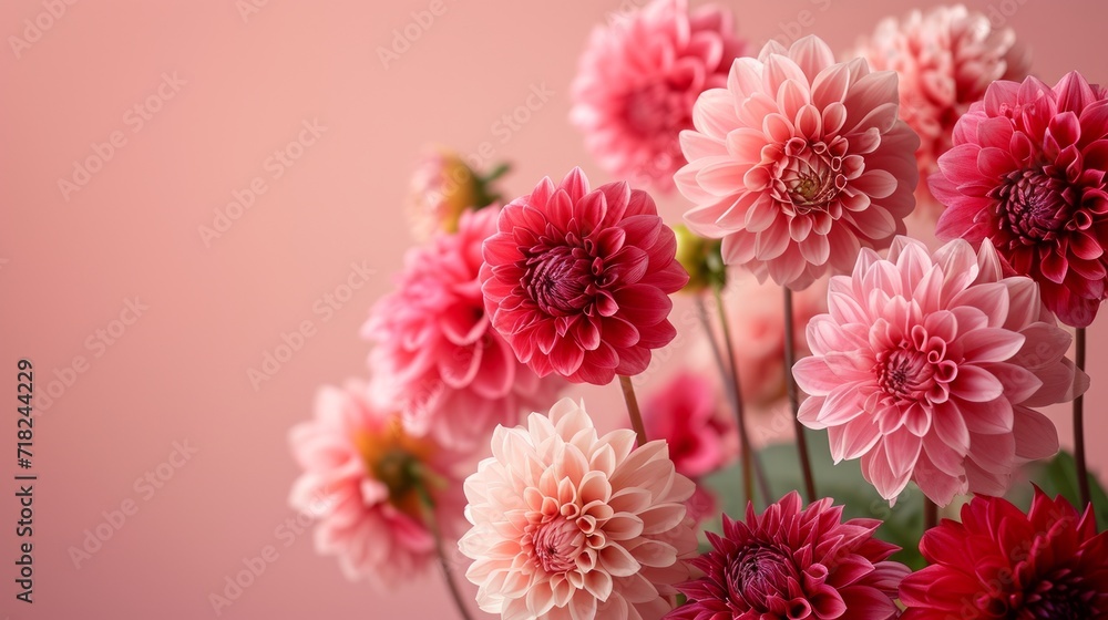 Beautiful Bouquet of Pink and Red Dahlia Flowers on a Clean Background AI Generated