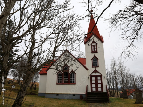 View on a church in the Southern Region of iceland