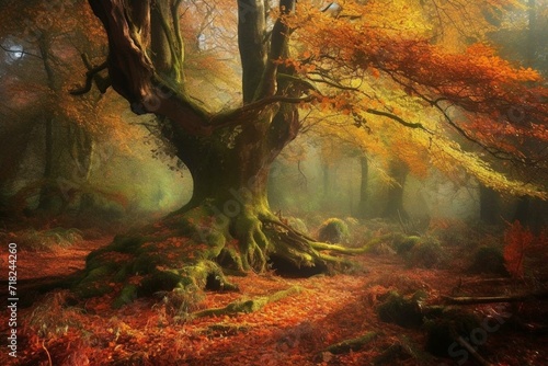 Enchanting autumn woodland scenery. Generative AI