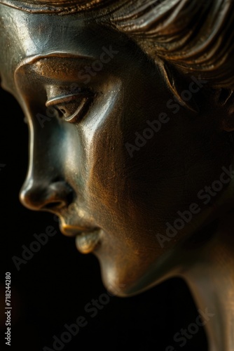 Close up of a statue depicting a woman's face. Perfect for artistic projects and sculptures