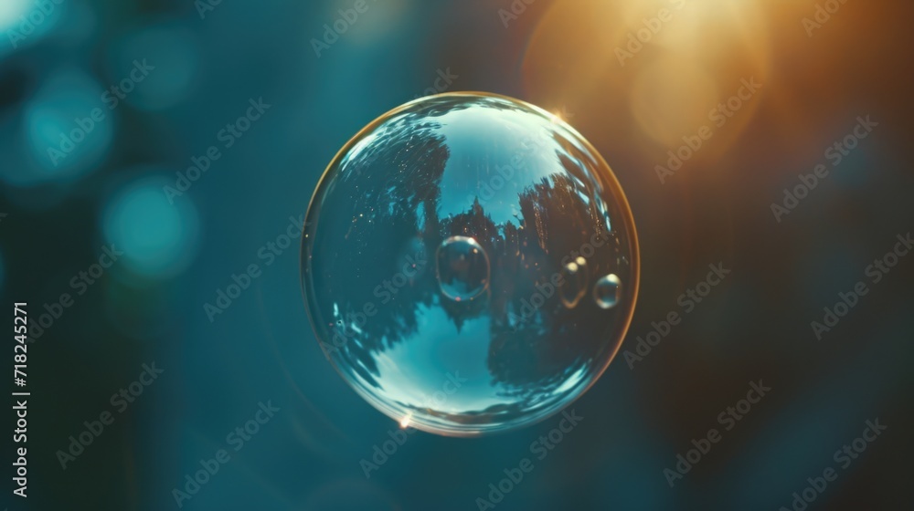 A close-up view of a soap bubble with the sun shining in the background. This image can be used to symbolize beauty, fragility, and the transient nature of life A close-up view of a soap bubble with the sun shining in the background. This image can be used to symbolize beauty, fragility, and the transient nature of life