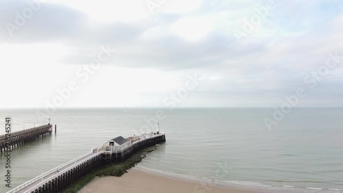 Wallpaper Mural Aerial view of the white wooden pier in the town of Blankenberge on the Atlantic coast of Belgium during the morning sun Torontodigital.ca