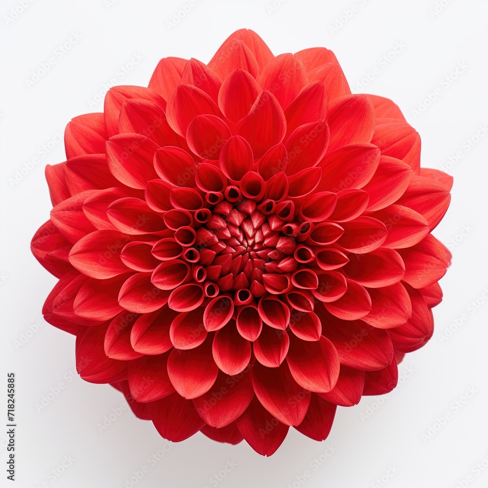 A single piece of  red dahlia top view isolated on white  background