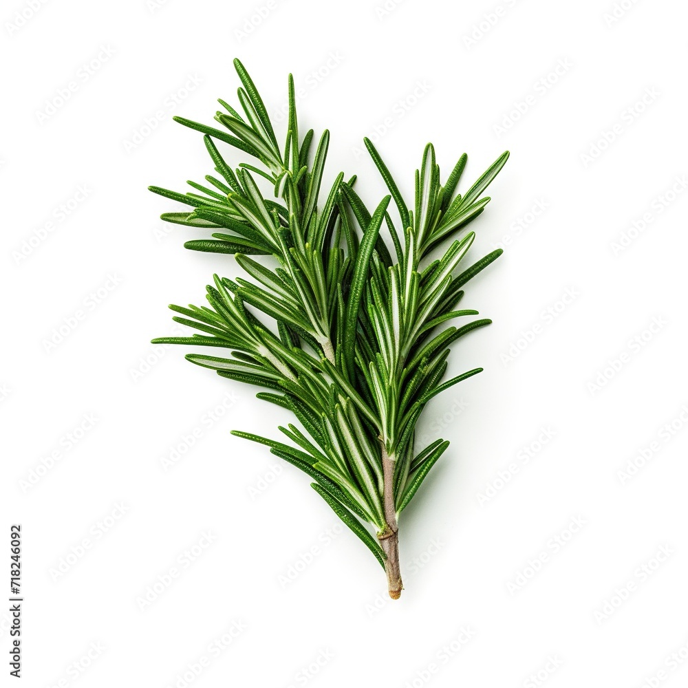 A single piece of rosemary isolated on white background A single piece of rosemary isolated on white background