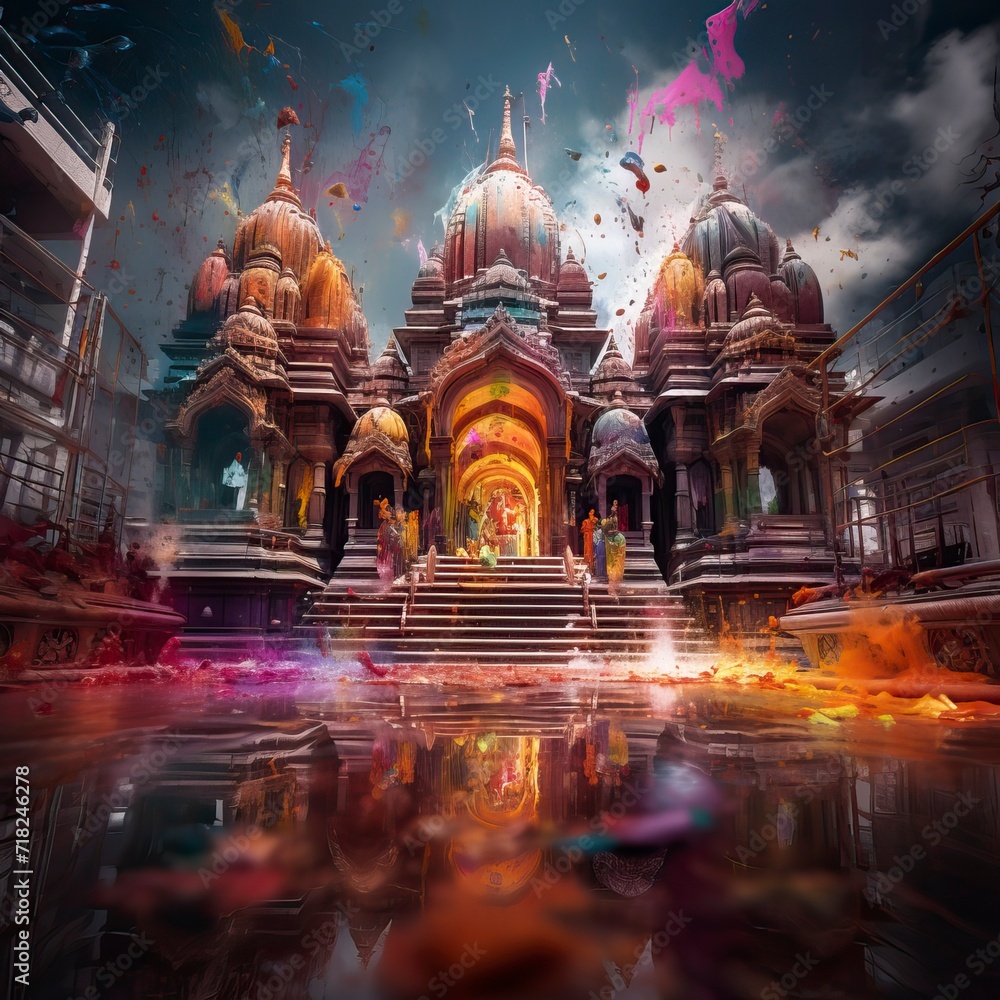 Obraz premium Color Splashes for Holi in Modern Temple