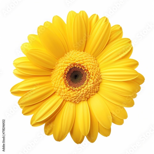 A single piece of yellow gerbera top view isolated on white background