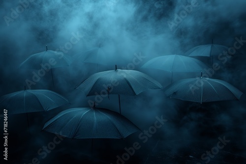 Umbrellas floating. Floating Umbrellas in Misty Atmosphere