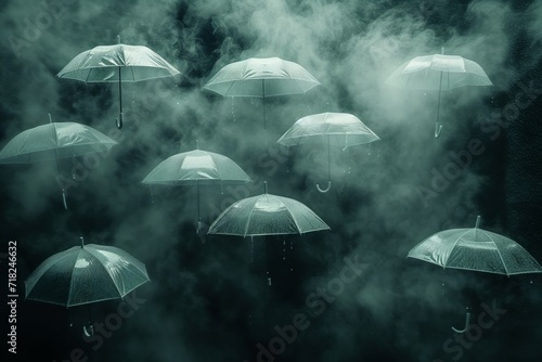 Umbrellas floating. Floating Umbrellas in Misty Atmosphere