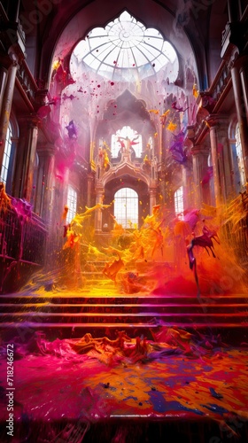 Color Splashes for Holi in Modern Temple