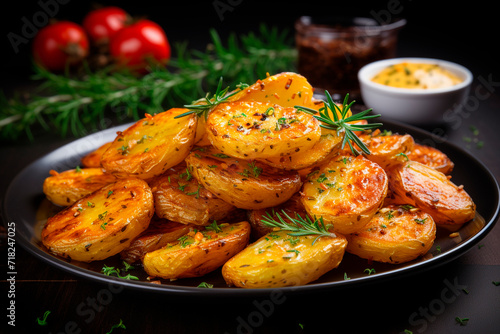 Appetizing fried potatoes. Generative AI.