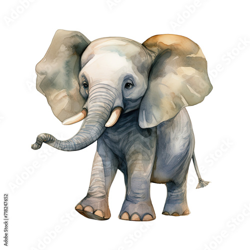 AI-generated watercolor walking Elephant clip art illustration. Isolated elements on a white background.
