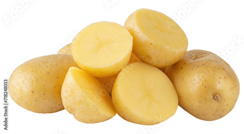 Raw washed potatoes cut into chips - isolated