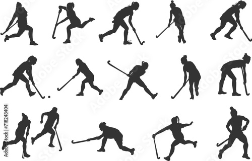 Female field hockey silhouette, Field hockey silhouettes, Woman player silhouettes, Field hockey svg, Field hockey clipart, Girl hockey player silhouette.