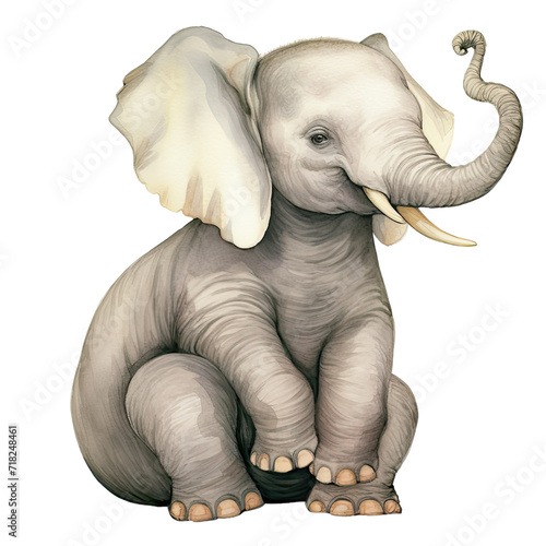 AI-generated watercolor sitting Elephant clip art illustration. Isolated elements on a white background.