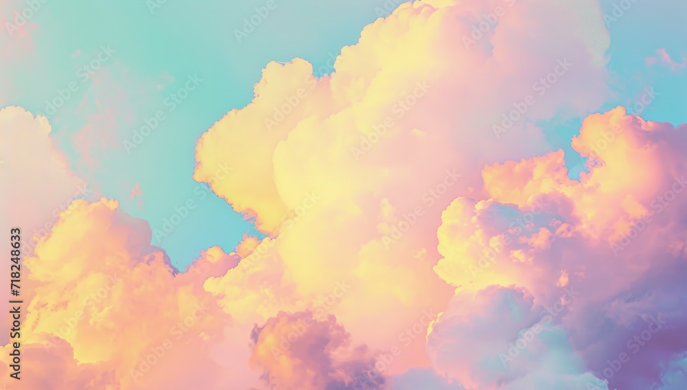 Pink and Gold Clouds Over a Blue Background in