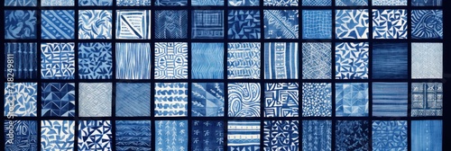 indigo different pattern illustrations of individual different woven fabric photo