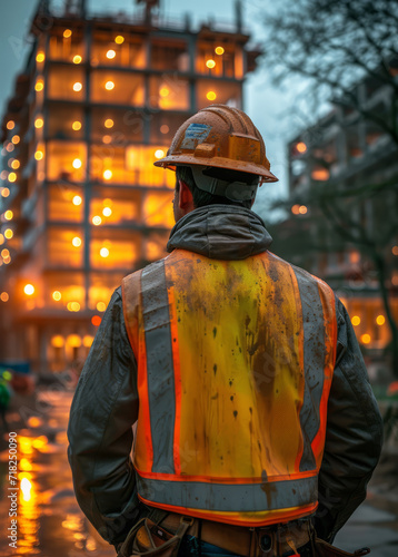 A construction worker wearing a yellow vest.