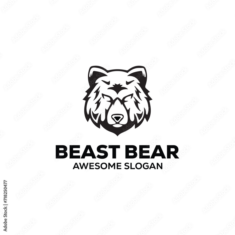 Bear head mascot vector for emblem design  Wild animal silhouette of head bear for element design.