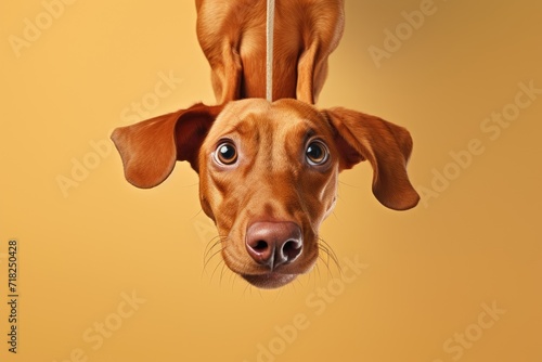 dog hanging upside down head