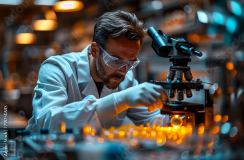 Scientist uses equipment to determine the size. A scientist is seen examining samples under a microscope in a laboratory.