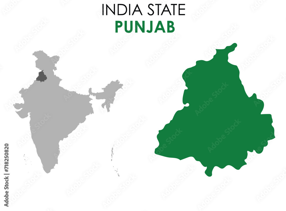 Punjab map of Indian state. Punjab map vector illustration. Punjab vector map on white background.