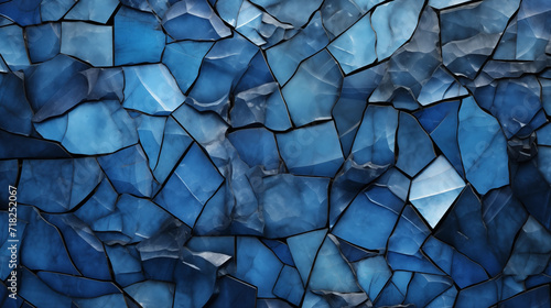 Morceaux de céramiques, carrelage, pierre de faïences de couleur bleu. Texture, matière, roche. Gros plan. Pour conception et création graphique photo