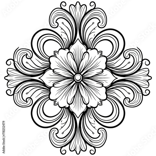 Clean and simple design of a Victorian ornament  featuring black lines on a white background  resembling a coloring page style