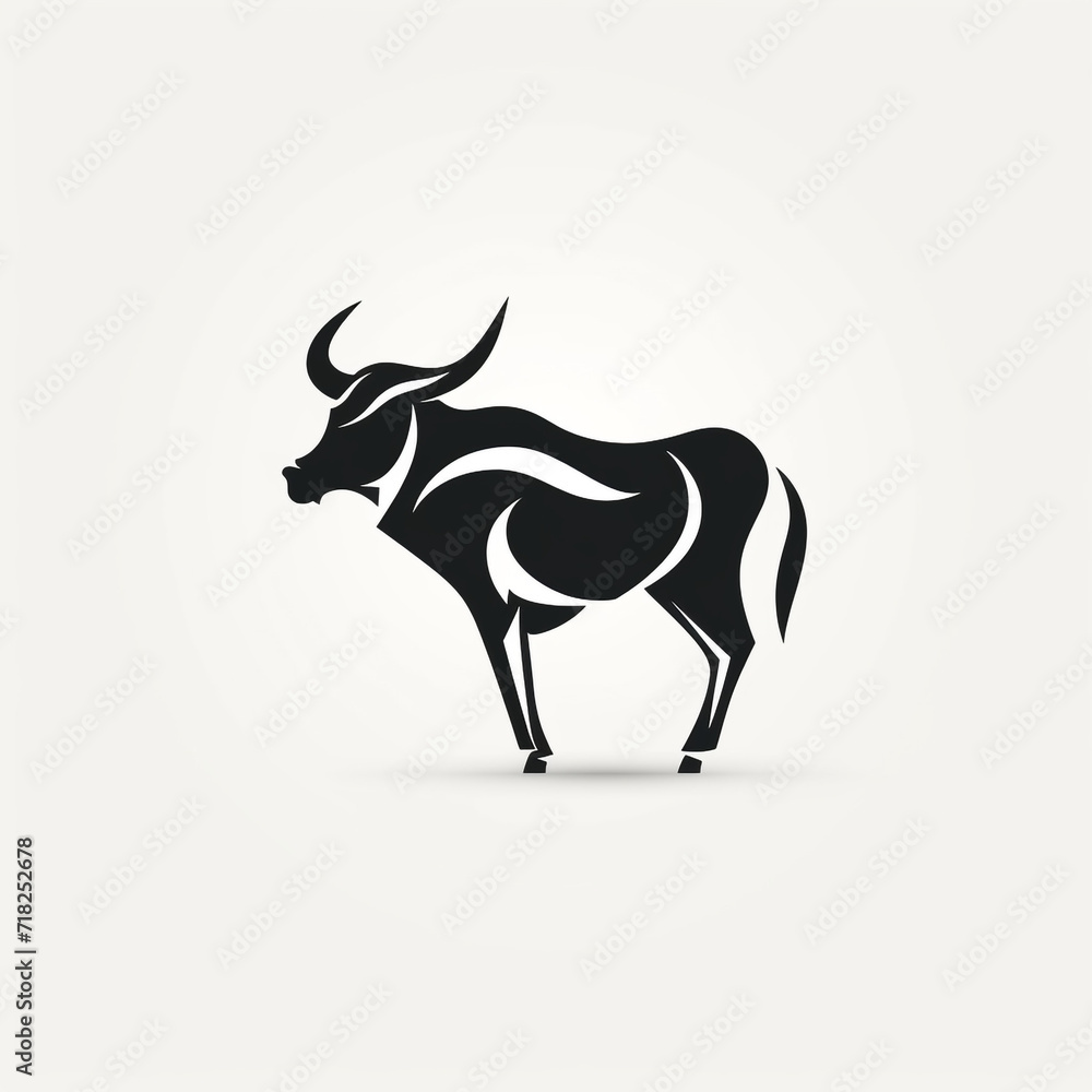 Obraz premium STYLIZED COW, full body, black an white, logo, icon, minimalist сreated with Generative Ai