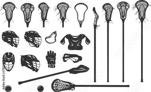 Lacrosse silhouettes, Lacrosse bundle silhouettes, Lacrosse stick silhouettes, Lacrosse helmet silhouette, Lacrosse stick and helmet svg, Lacrosse stick clipart, Lacrosse stick vector illustration. photo
