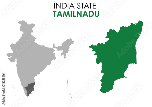 Tamil Nadu map of Indian state. Tamil Nadu map vector illustration. Tamil Nadu vector map on white background.