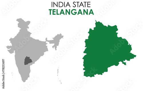 Telangana map of Indian state. Telangana map vector illustration. Telangana vector map on white background.