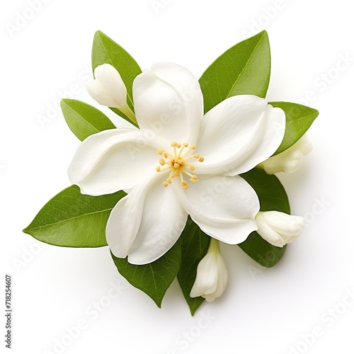 A single piece of jasmine top view isolated on white background