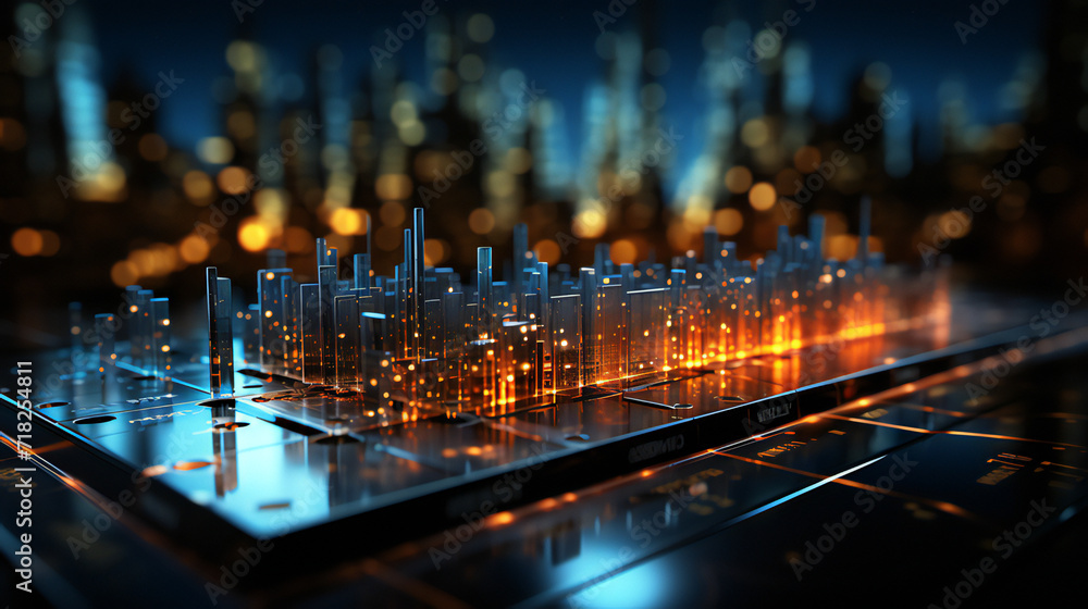 Perspective view of stocks, Digital 3D futuristic graph KPI, modern ...