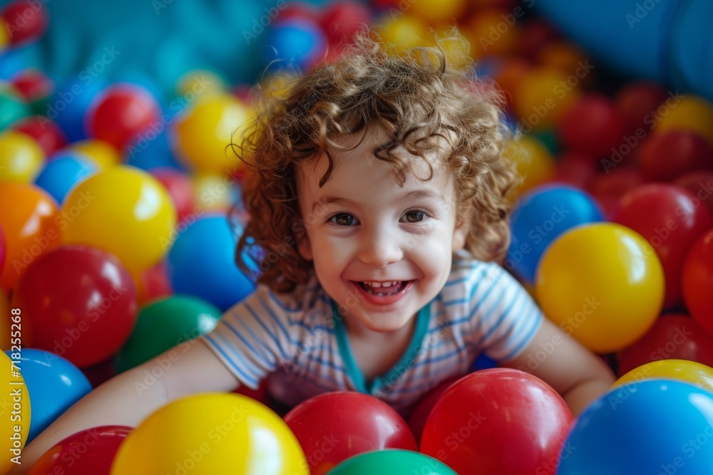 Joyful Child Enjoys Playing In Colorful Ball Pit At An Indoor Playground. Сoncept Indoor Playgrounds, Ball Pits, Child's Play, Fun Activities, Colorful Playtime Joyful Child Enjoys Playing In Colorful Ball Pit At An Indoor Playground. Сoncept Indoor Playgrounds, Ball Pits, Child's Play, Fun Activities, Colorful Playtime