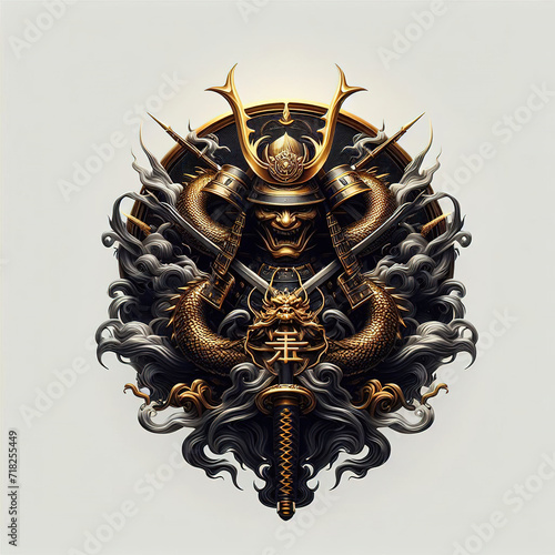 Wallpaper Mural A samurai fighting with a dragon. The samurai, a master of the blade, engages in a fierce duel with the mythical creature. Generative AI. Torontodigital.ca