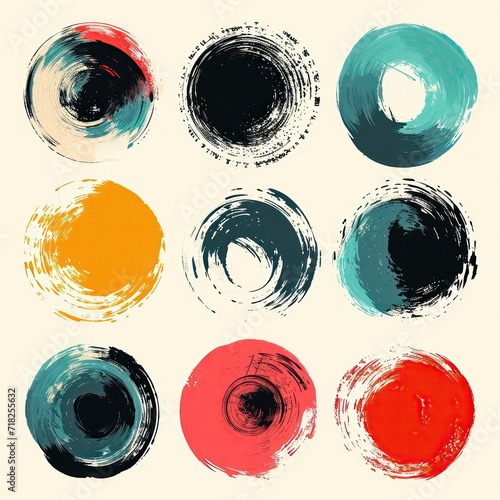 Colorful abstract circle brush stroke elements