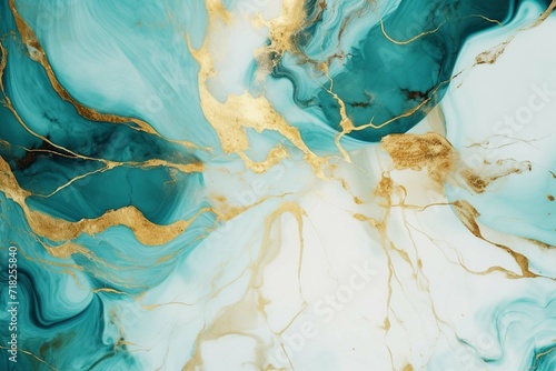 Liquid marble texture. White marble with gold and teal hints. Luxury background. Fashion backdrop