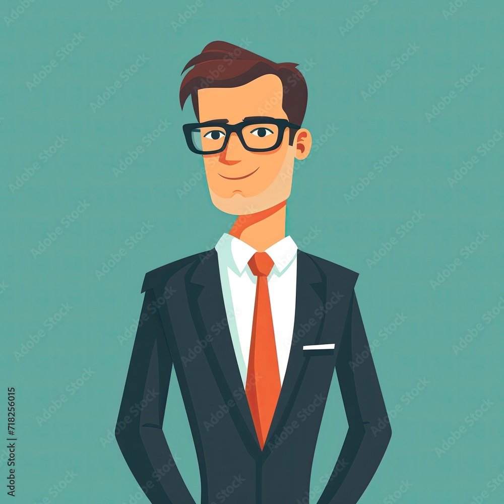 Flat illustration of a businessman in formal attire, sporting a navy ...