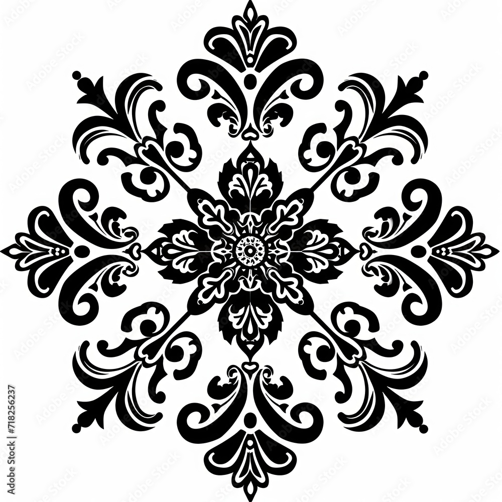 Victorian ornament with a black outline drawing on a white background