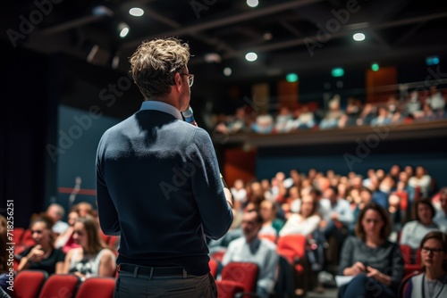 Business Leader Captivates Audience With Dynamic And Persuasive Presentation. Сoncept Effective Communication Strategies, Public Speaking Techniques, Influential Leadership Skills