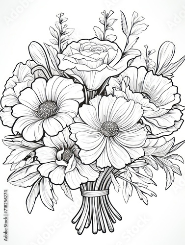 Bouquet of flowers coloring page in a modern cartoon style with high quality  high detail  and high resolution  available in black and white