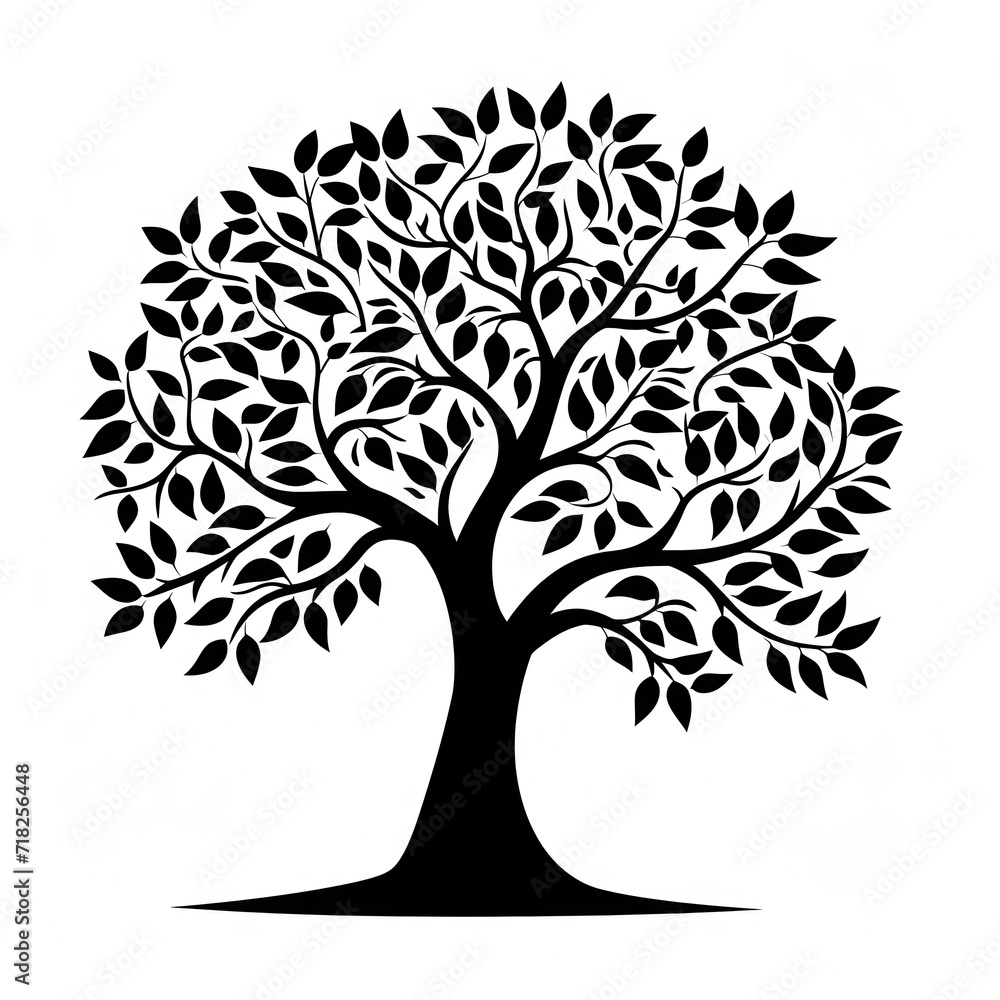 Obraz premium A simplistic tree silhouette graphic, presented in a stylized black flat color, isolated on a white background