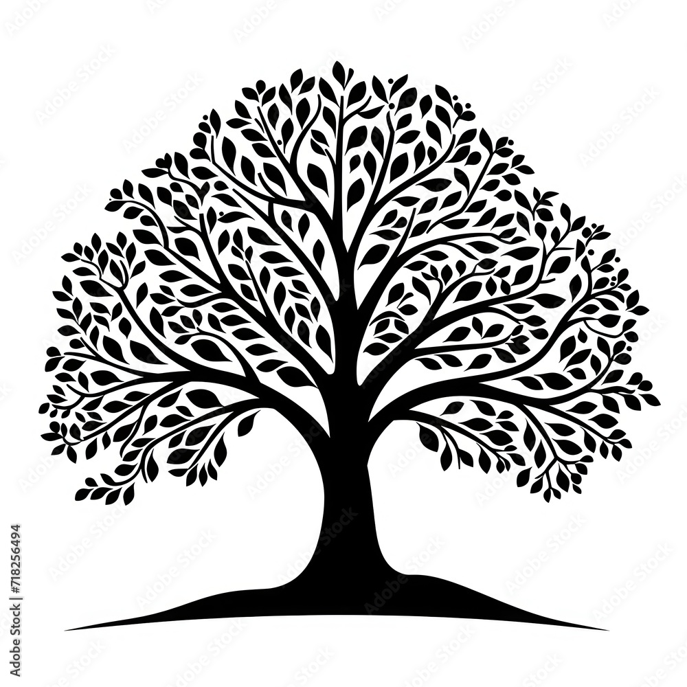 Obraz premium A simplistic tree silhouette graphic, presented in a stylized black flat color, isolated on a white background